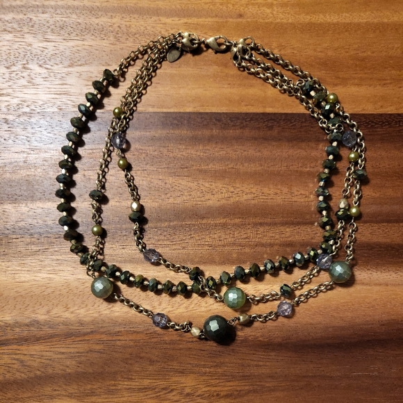 *SOLD* Shiny Green & Gold Y2K Lia Sophia Layer Necklace - Picture 3 of 10